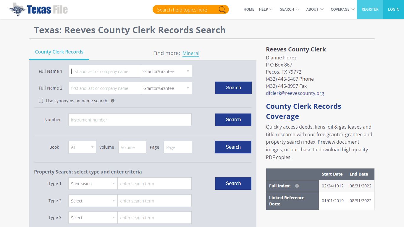 Reeves County Clerk Official Public Records | TexasFile